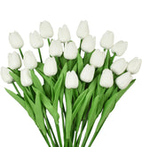 20pcs Artificial Tulips Flowers Fake Faux PU Tulip Bouquet Real Touch Flower Arrangement for Home Room Office Party Wedding Decoration Excellent Gift Idea for Mothers Day (White)