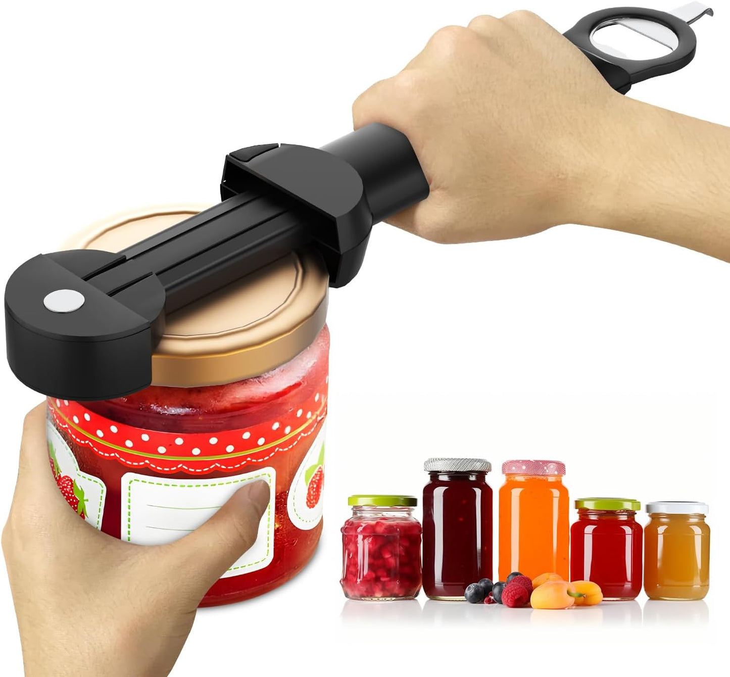 Jar Opener Bottle Opener for Seniors with Arthritis, Multi Retractable Magnetic Can Opener, Jar Grippers for Opening Jars, Kitchen Gadgets for Weak Hands and Senior Arthritis (Black)