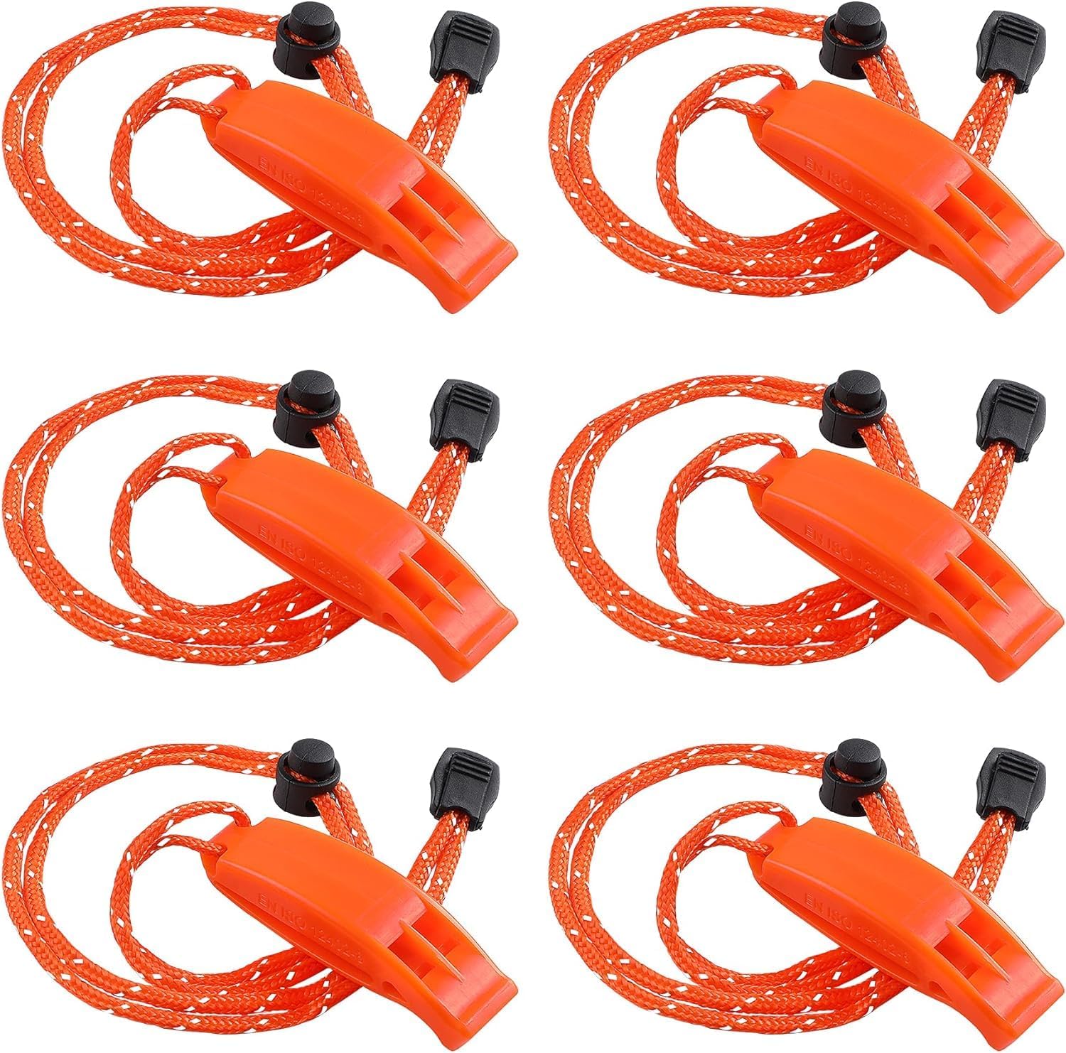 6Pcs Emergency Whistles, Safety Survival Whistles, Loud Floating Whistle with Adjustable Reflective Lanyard, for Boating, Swimming, Water Survival, Camping, Climbing, Hiking