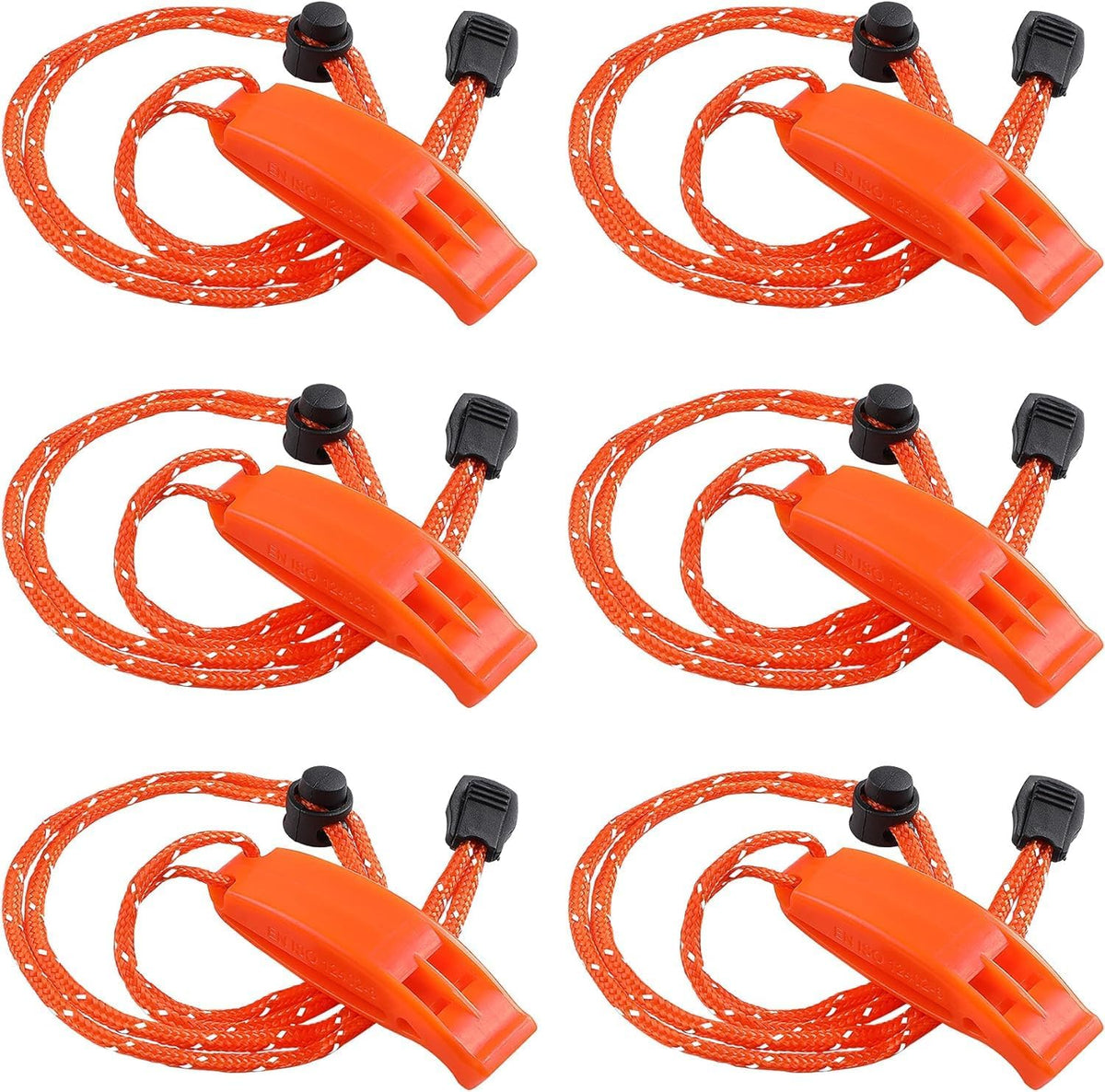 6Pcs Emergency Whistles, Safety Survival Whistles, Loud Floating Whistle with Adjustable Reflective Lanyard, for Boating, Swimming, Water Survival, Camping, Climbing, Hiking