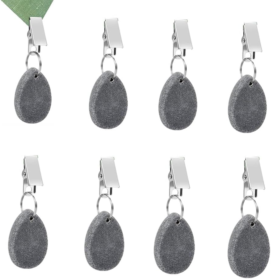 8Pcs Tablecloth Weights Hangers,Outdoor Tablecloth Weights, Tear Drop Marble tablecover Weights, Tablecloth Pendant, Stone Table Scale, Family Dining Table Decoration, Metal clotheslinger (Drop-Grey)