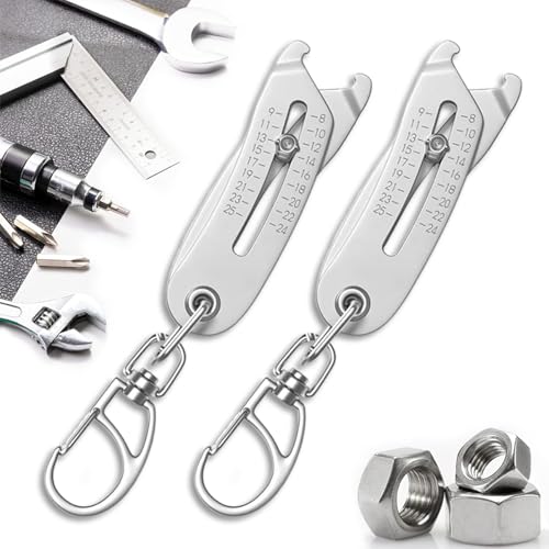 Portable Precise Thread Size Checker Keychain, Bolt Size Finder Keychain Measuring Both Metric & SAE Sizes, Compact Thread Measurement Tool for On-The-Go Convenience (2 Pcs)