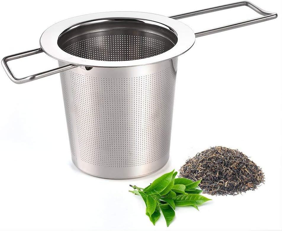 Tea Infuser Stainless Steel Tea Strainer Steeper Filter with Folding Handle for Loose Leaf Grain Tea Cups, Mugs, and Pots
