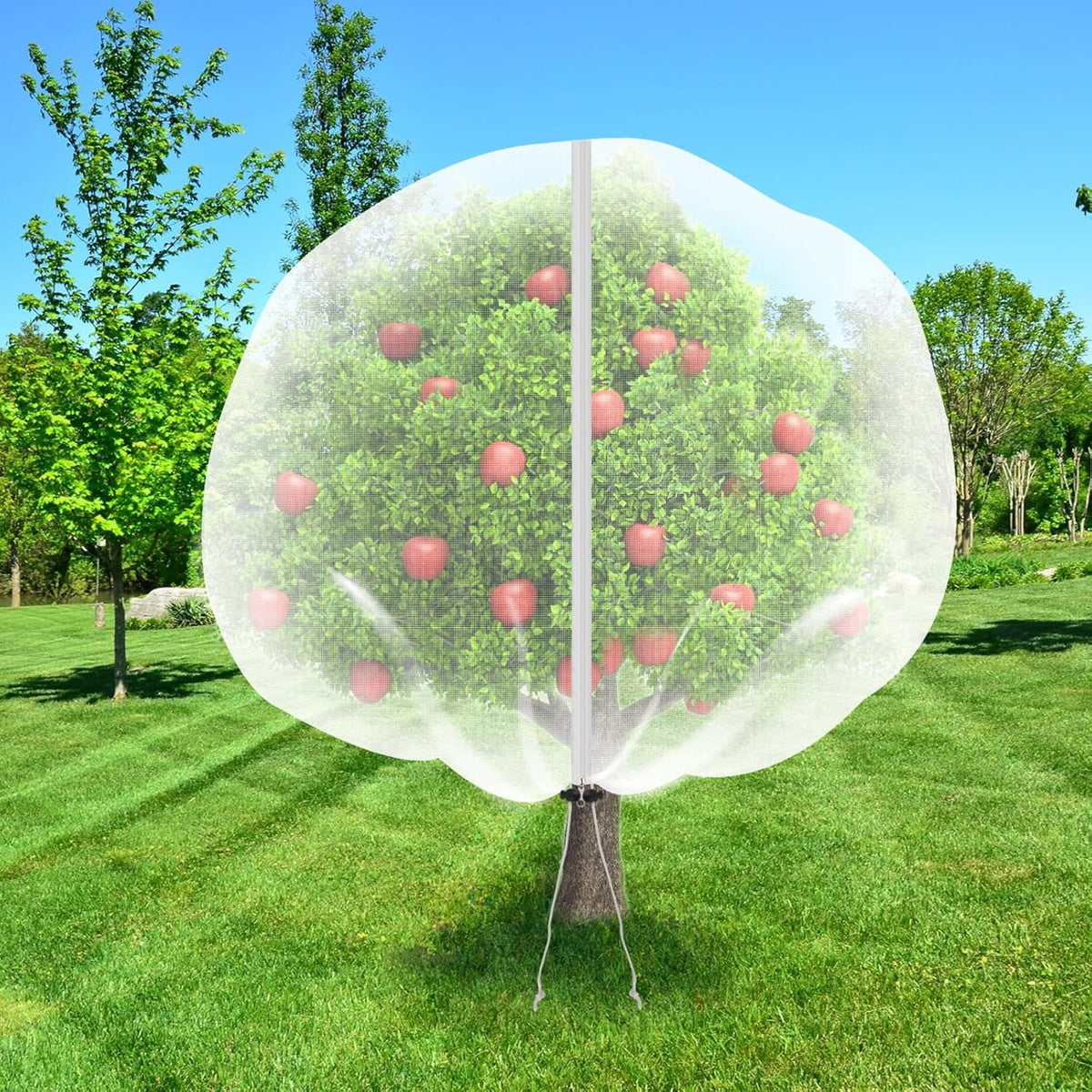 1Pack 10 * 10FT Large Fruit Tree Netting Bags with Zipper and Drawstring, Bird Netting for Blueberry Bushes and Apple Tree, Garden Netting Cover Safeguard Plant from Birds, Pest and Deer