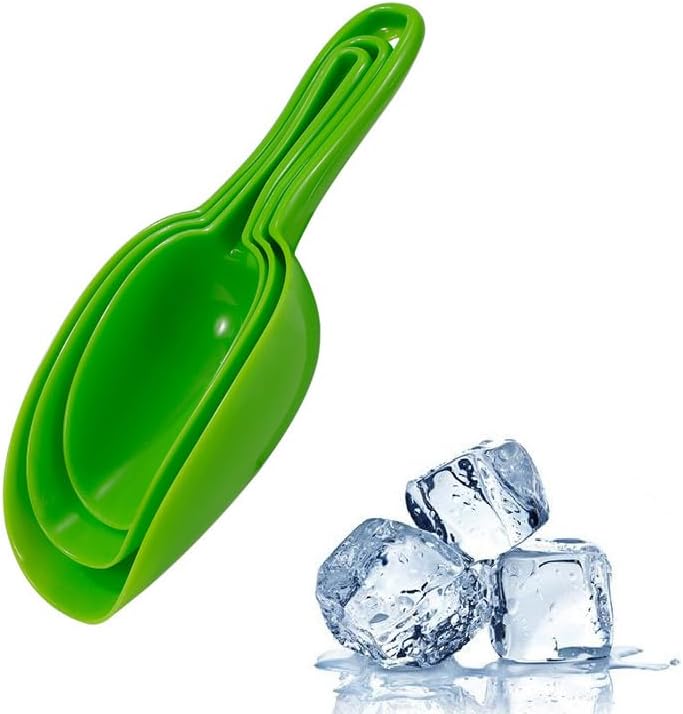 Set of 3 Ice Scoop, Plastic Kitchen Ice Scoop for Canisters or Ice Maker, Food Scoops for Canisters, Freezer, Flour, Dry Foods, Coffee Beans, Pop Corn, Pet Dog Cat Food (Green)