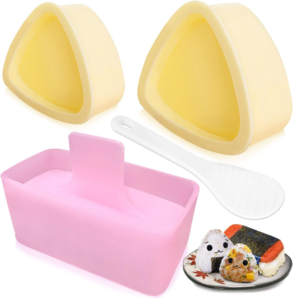 Onigiri Rice Ball Maker Kit - 3 Pack Triangle Mold, Musubi Press for Kid Lunch Bento, Home DIY Sushi