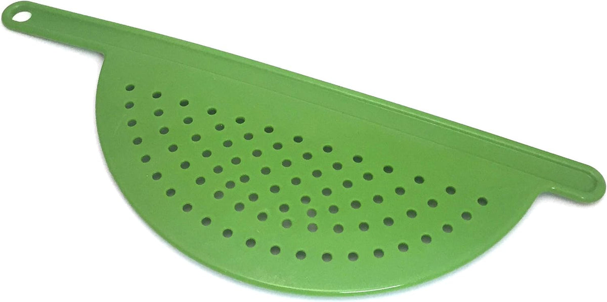 Plastic Kitchen Pot Strainer with Handle - Hand Held Flat Crescent Small Drainer - Handheld for Straining Grease Pasta Spaghetti Water