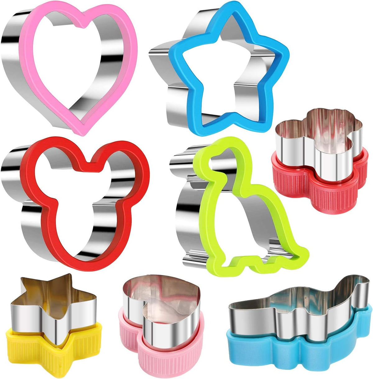 Stainless Steel Sandwiches Cutter Set, Dinosaur & Heart & Star Shapes Sandwiches Cutter Cookie Cutter -Food Grade Cookie Cutter Mold for Kids (Big+Medium, 8pack)