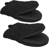 Black silicone oven mitt with non-slip grip and hanging loop