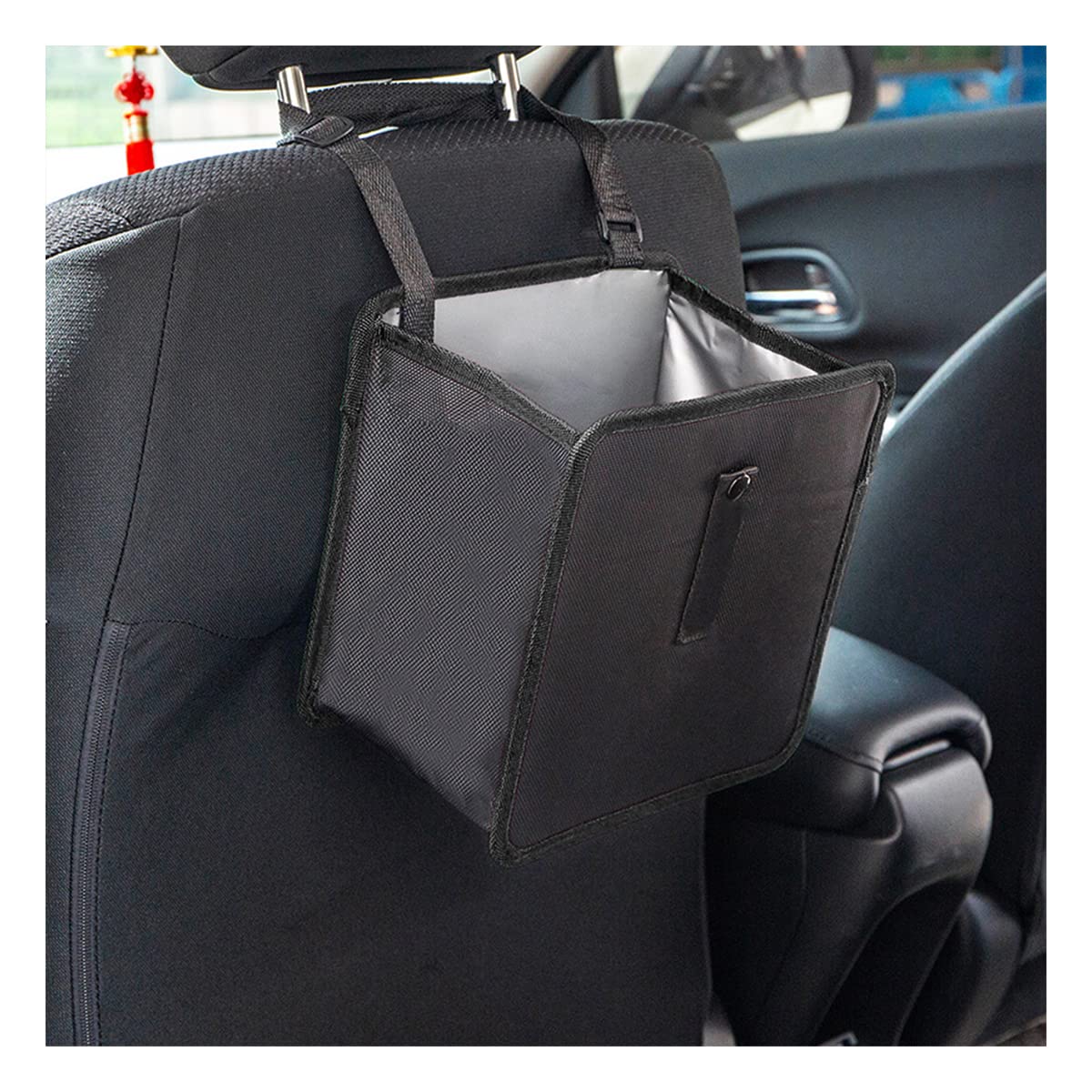 Foldable Car Trash Can, 1.85 Gallons Hanging Waterproof Leakproof Trash Can Storage Bag for Car with Large Capacity, Car Interior Accessories (Black, Small)