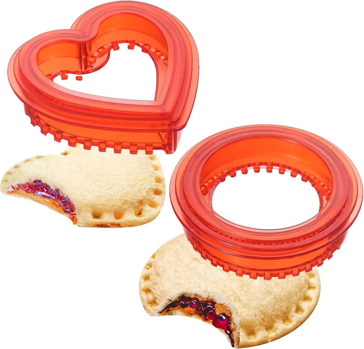 Sandwich Cutter and Sealer,Pack of 2 Bread Sandwich Pancake Maker,Kids Lunch Pastry Bread Cutter,Great for Lunchbox and Bento Box,Boys and Girls Kids Lunch(Heart,Round),blue,red