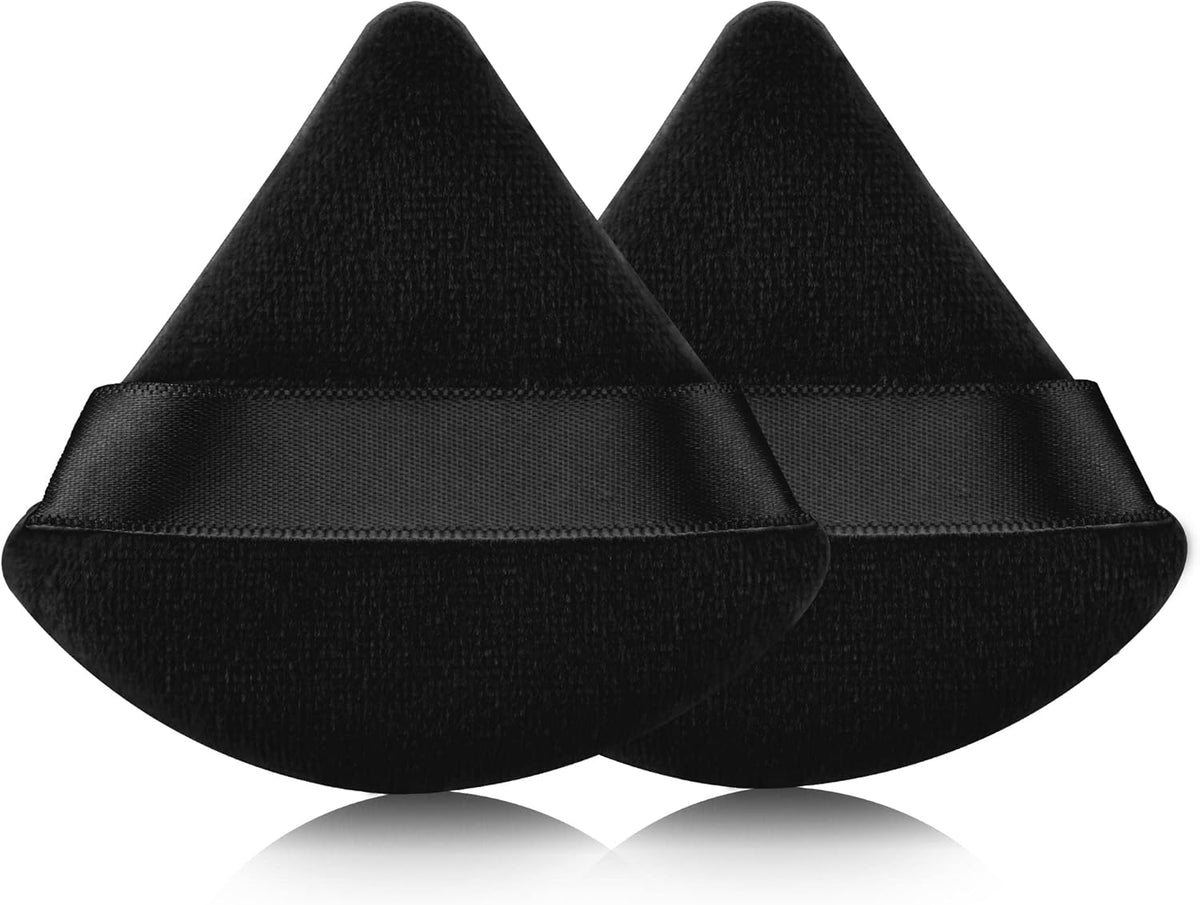 2 Pcs  Triangle Powder Puff for Face Powder, Soft Plush Setting Powder Puff, Velour Cosmetic Foundation Blender Sponge Beauty Makeup Tools (Black)