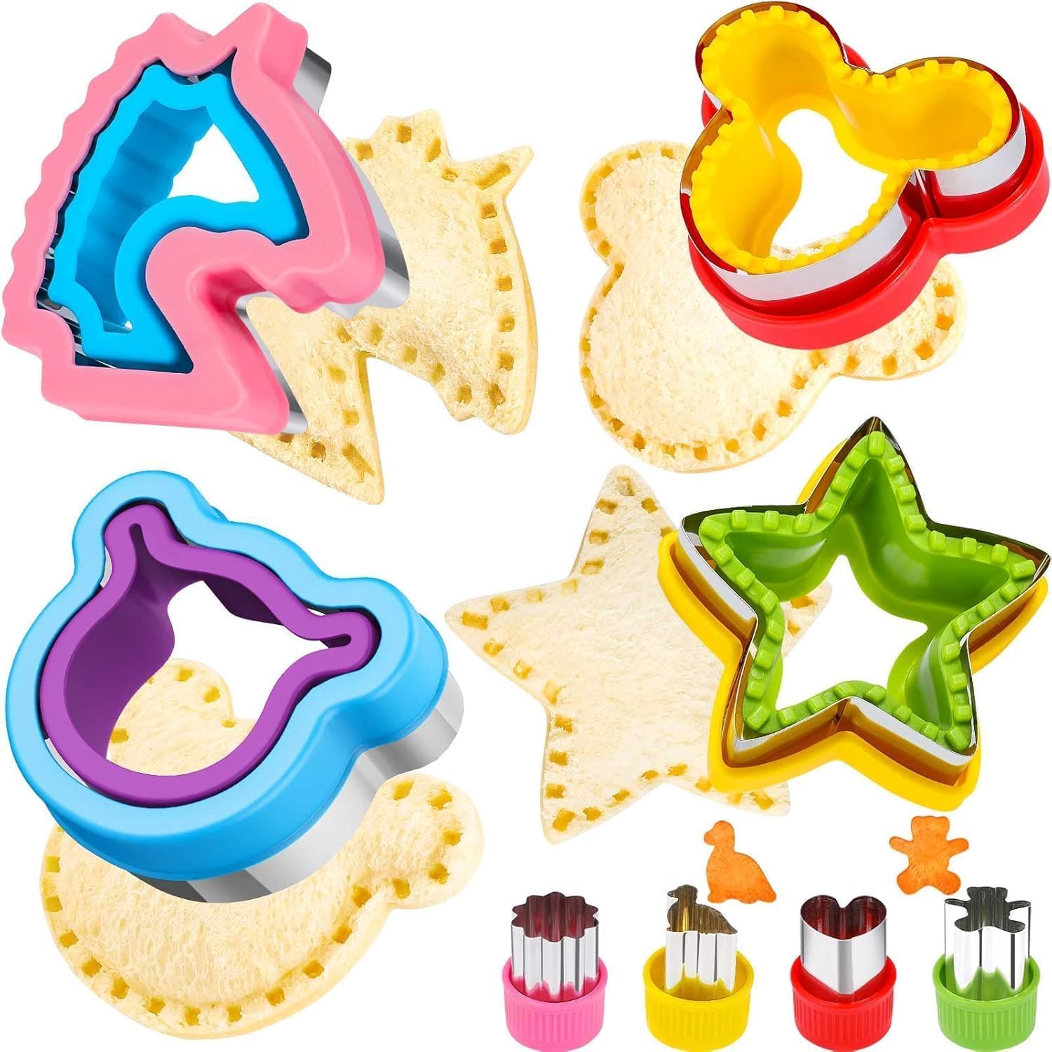 8 Pcs Sandwich Cutter Maker, Bear Mouse Unicorn Star Shape Sandwich Cutters for Kids Lunch, Bread Decruster Sandwiches Cruster Fruit Cutters Cookie Mold for Boys Girls Bento Box