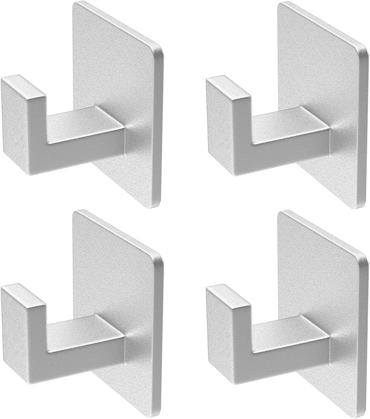 Adhesive Towel Hooks, 4 Pack Sticky Hooks for Hanging Heavy Duty, Coat/Towel Hooks Wall Hooks for Bathroom Kitchen Hotel (Silver)