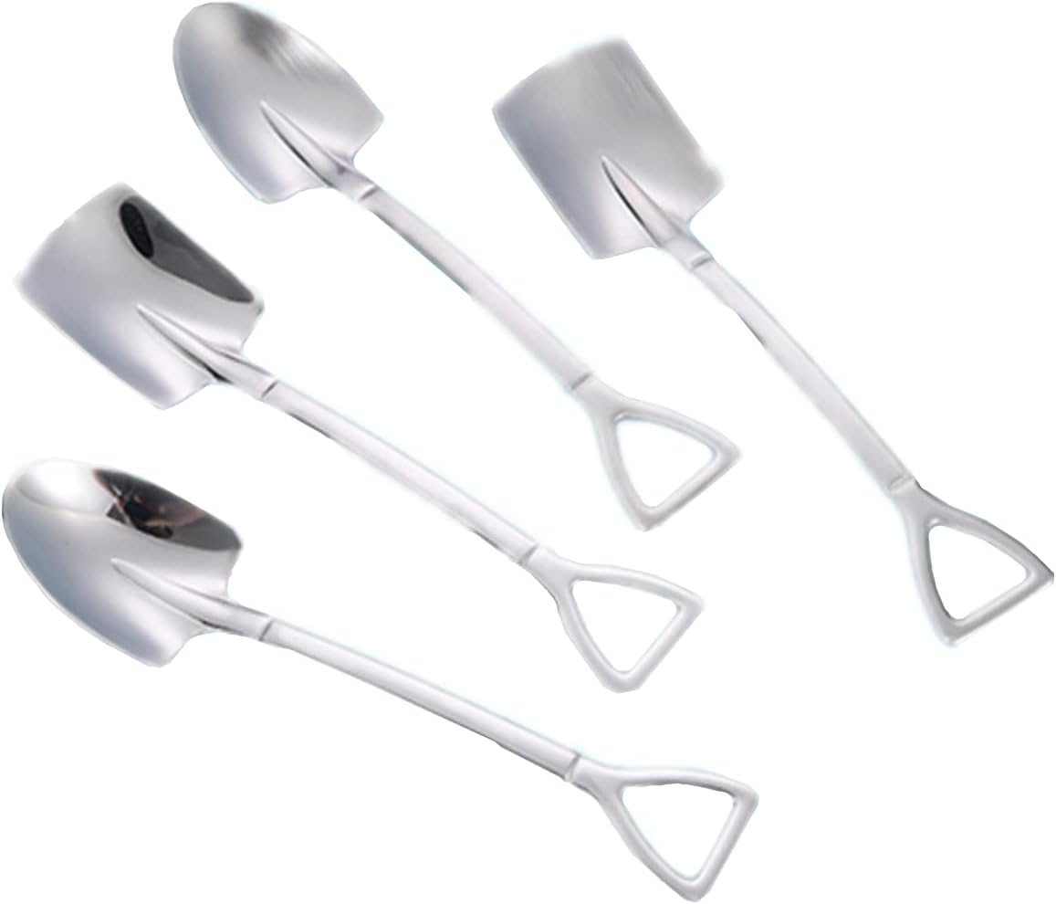 Fruit Dessert Shovel Spoons Set 4PCS, 6 inch Stainless Steel Mixed Dinner Teaspoon Spoons for Dessert Coffee Tea Ice Cream Fruit Cake for Home Kitchen Restaurant