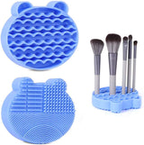 Makeup Brush Cleaning Mat, 2 in 1 Silicone Brush Cleaner Pad with Brushes Drying Holder,Portable Travel Cosmetic Brush Dryer Pad Washing Tool, Blue
