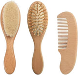 Baby Hair Brush and Comb Set for Newborn| Natural Wooden Hairbrush with Soft Goat Bristles, Pear Wood Comb and Wooden Massage Brush for Infant, Toddler, Kids