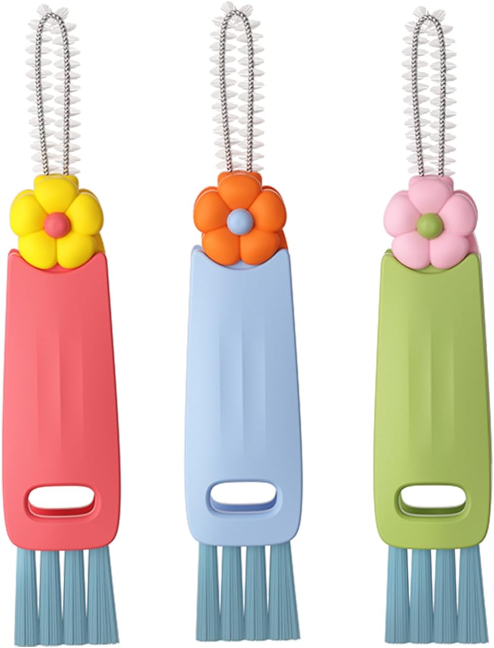3 Pack 3-in-1 Cup Lid Cleaning Brush Set, Multifunctional Crevice Cleaner Tool for Bottle Gaps, Straw & Sealed Lid, Portable Brush for Food Storage Containers