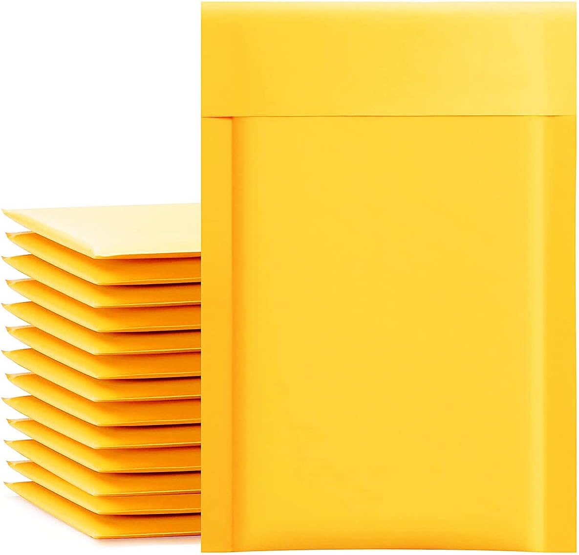 Kraft Bubble Mailers 4x8 Inch 50 Pcs,Small Self-Sealing Mail Shipping Bags,Yellow Padded Envelopes #000