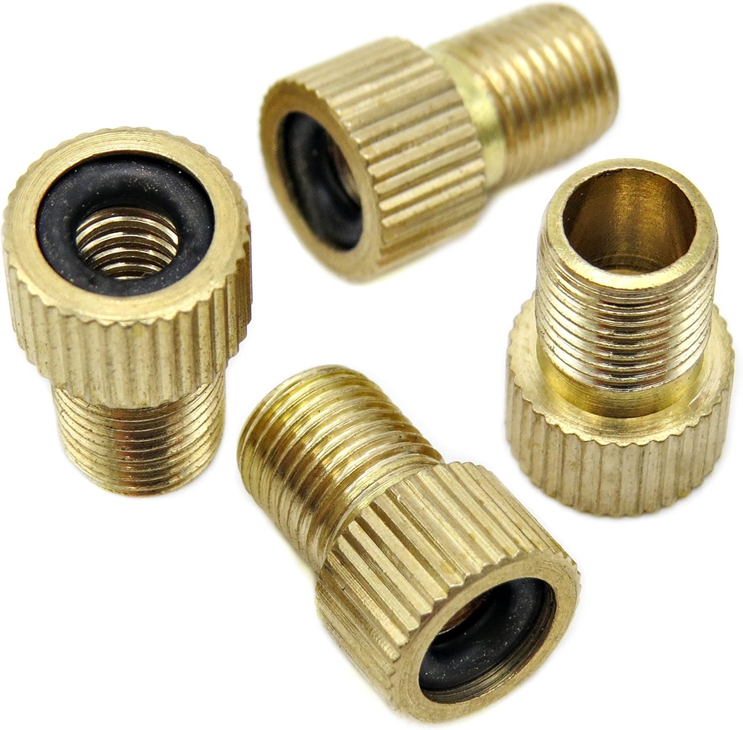 Brass Presta Valve Adapter - Convert Presta to Schrader - French/UK to US - Inflate Tire Using Standard Pump or Air Compressor (4 Pack)