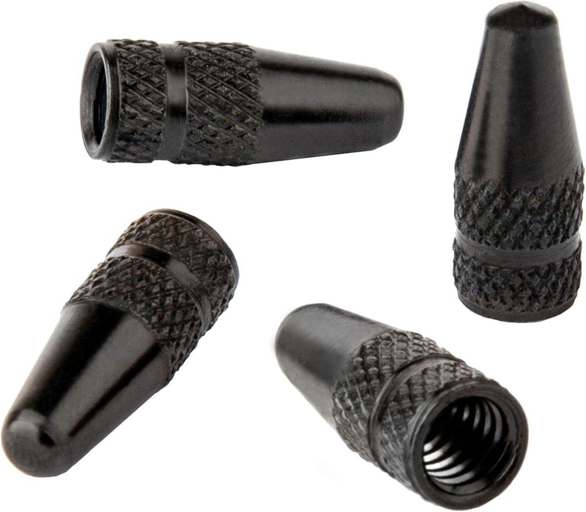 Presta Valve Caps - Anodized Aluminum - Use On Presta/French Valves - Designs: Bullet, Rocket, Hamburger, Pocket Rocket (4 Pack)