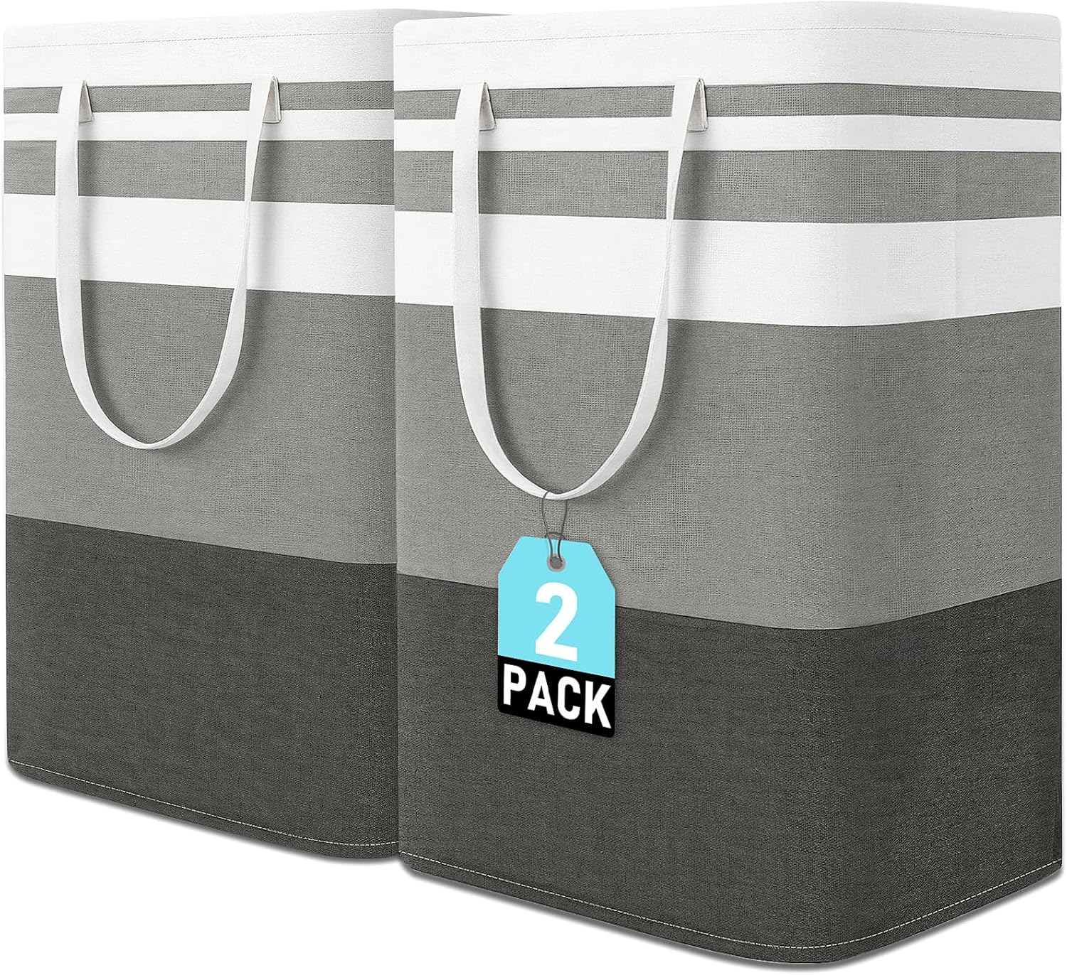 Freestanding Laundry Basket Collapsible Laundry Hamper 2-Pack Large Clothes Storage Bin Foldable Laundry Baskets for Bedroom, Bathroom, Laundry Room