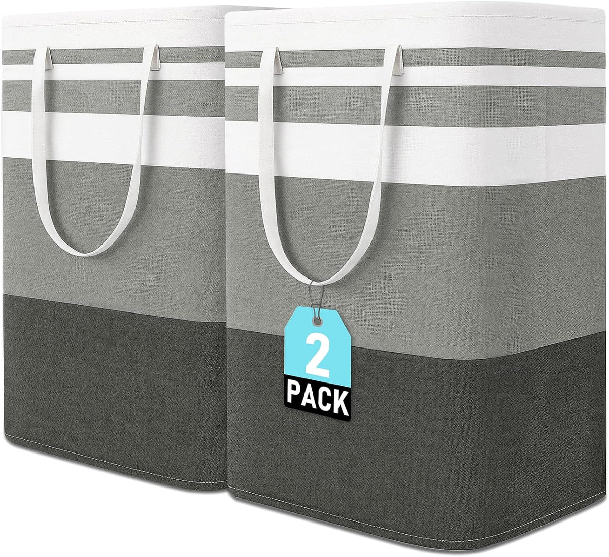 Freestanding Laundry Basket Collapsible Laundry Hamper 2-Pack Large Clothes Storage Bin Foldable Laundry Baskets for Bedroom, Bathroom, Laundry Room