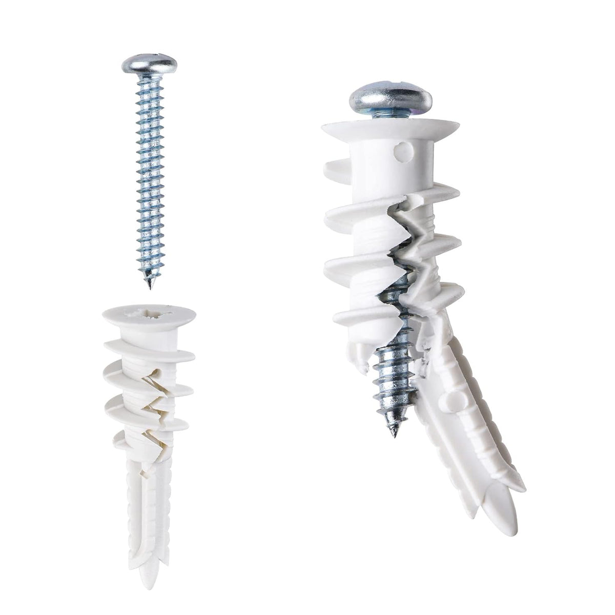 Plastic drywall anchors and screws kit with 25 anchors and 25 screws.
