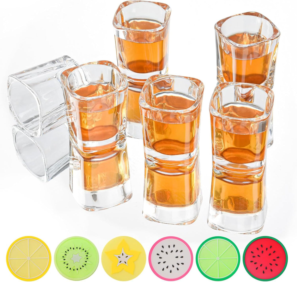 6 Pack 2oz Heavy Base Shot Glasses Set, Square Clear Shot Glasses Bulk, Tequila Shot Glass Small Bar Cart Accessories Espresso Shot Glass Holder for Spirits & Liquors, Whiskey, Vodka, Tequila, Party
