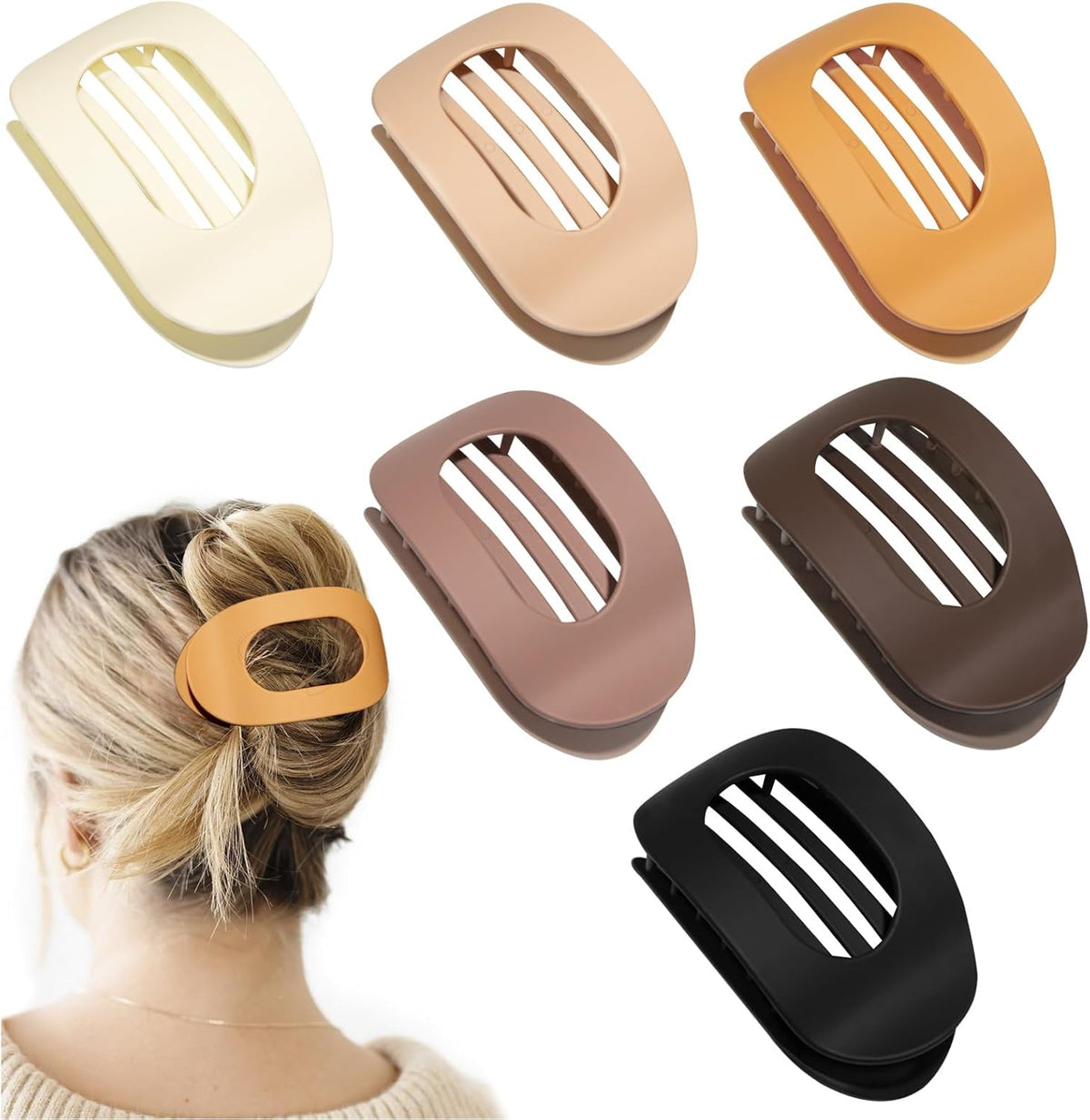 4" Large Round Flat Hair Clips for Women - Strong Hold Lay Down Claw Clamps Hair Barrettes Alligator Clip for Thick Thin Hair(Neutral Colors）
