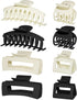 4 Style Hair Clips for Women, 8 Pcs 4.3 Inch Large Hair Claw Clips for Thick Hair and 2 Inch Claw Clips for Thin Hair, Square Double Row Teeth Strong Hold Nonslip Hair Claws (Black+beige)