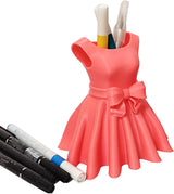 3D Printed Dress Pen Holder- Elegant Pink Dress Shape with Bow, Desk Organizer for Pens, Makeup Brushes, Unique Gift Idea