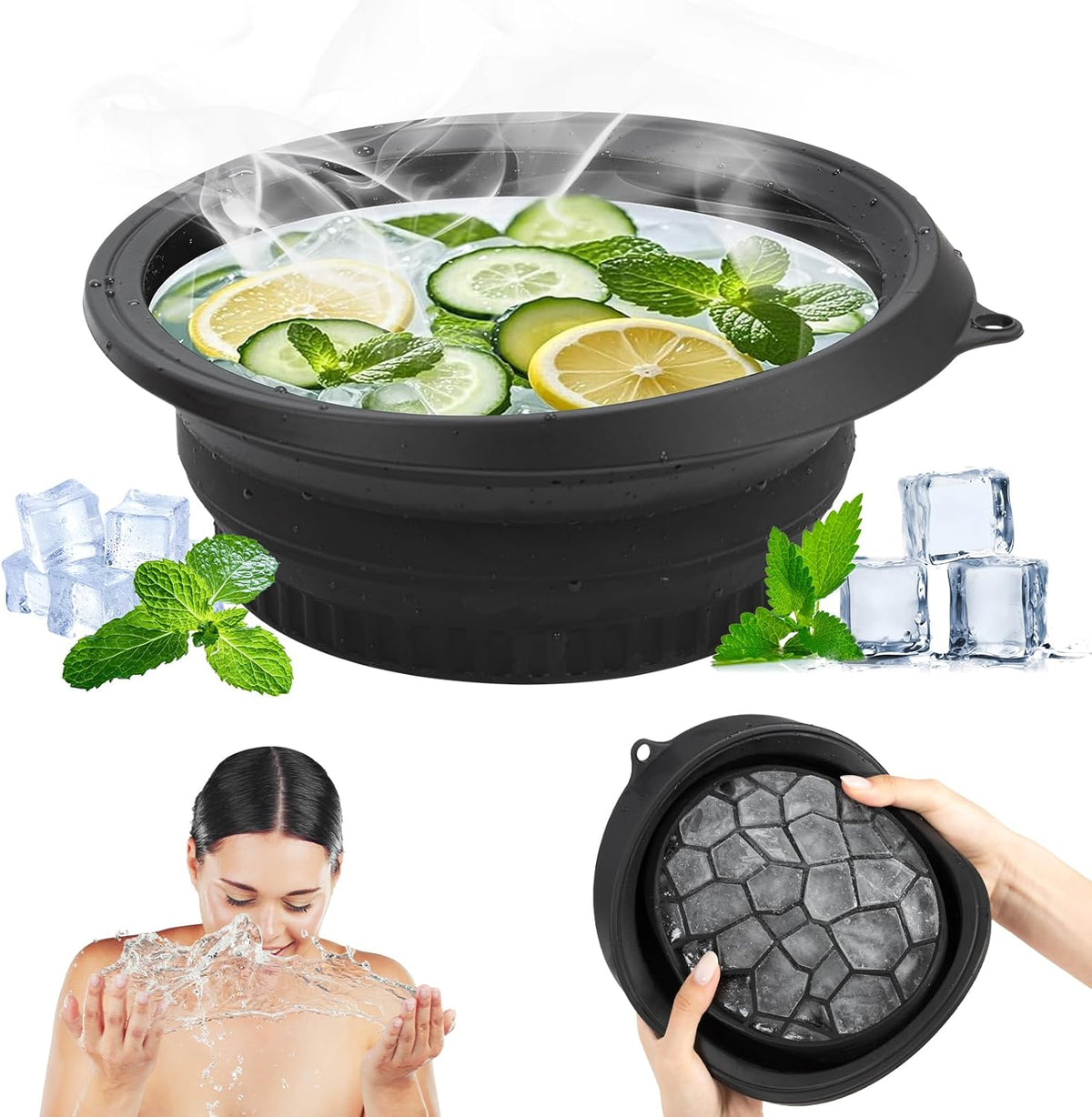 Face Ice Bath Bowl, Foldable Face Bowls, Silicone Ice Bowl with Built-In Icetray, Space Saving Facial Baths for Puffiness Relief Soothe Skin, Facial Bath for Home and Travel