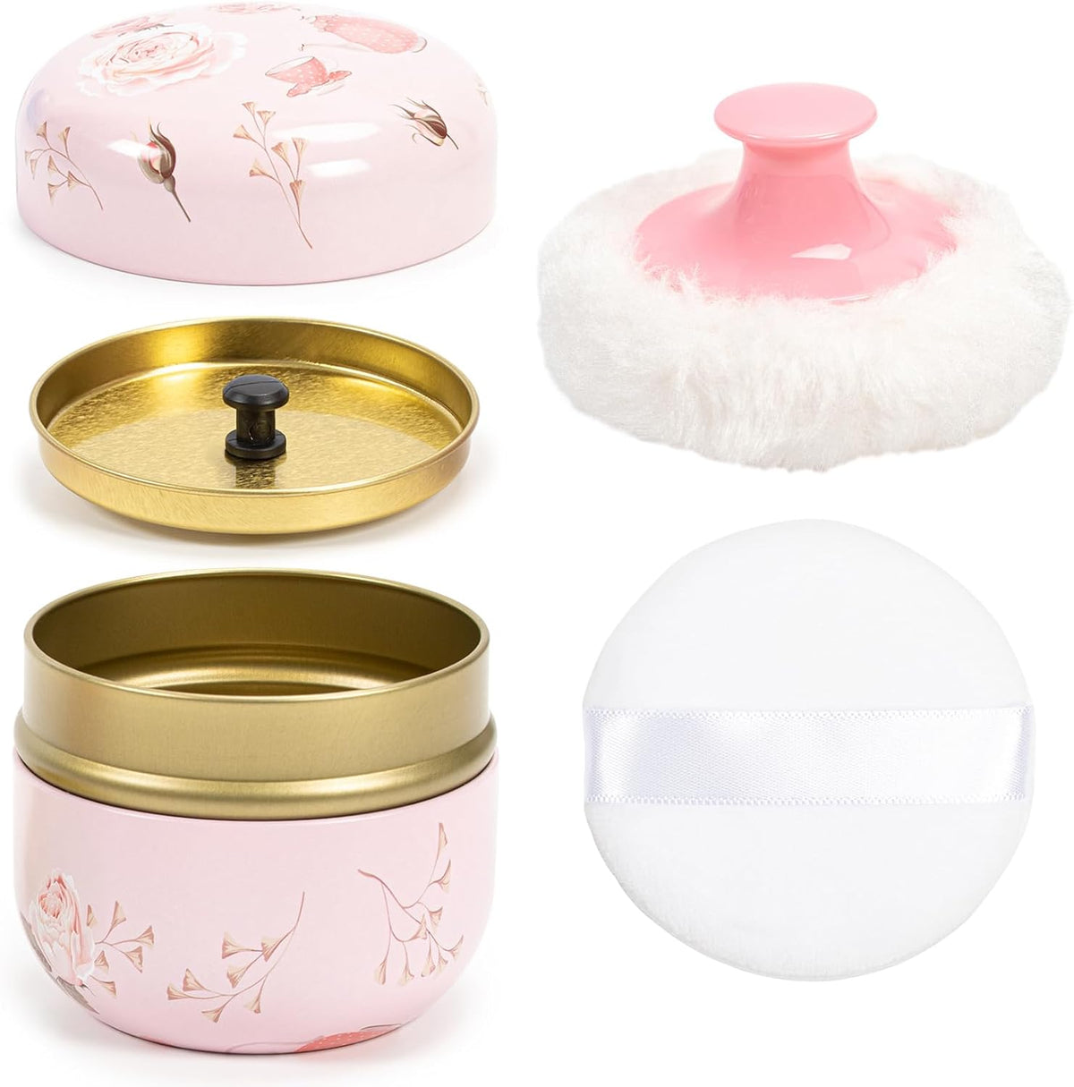 Dusting Boby Powder Puffs and Container for Women Baby, 3.15in Portable Soft Dusting Powder Container with Puff for Home Travel (Pink)