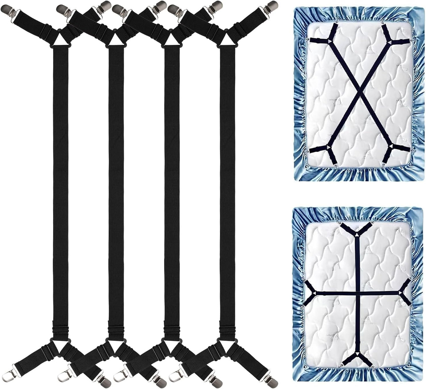 4PCS Bed Sheet Holders Straps for Corners, Elastic Adjustable Fitted Sheet Holder, Easy Install Bed Sheet Holder Suit for Round and Square Mattresses Bedspread Fasteners and Suspenders
