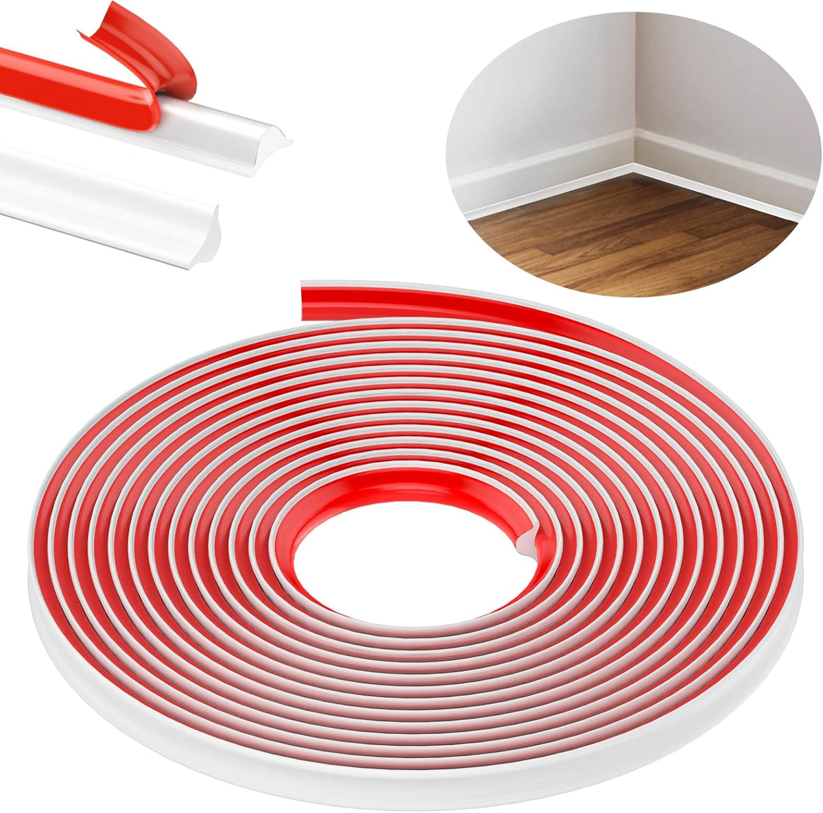 TPE Flexible Molding Trim, 6M Peel and Stick Moulding, Self-Adhesive Caulk Strip Quarter Round Trim,Baseboard Trim for Wall Corner Deco, Ceiling, Backsplash Tile Edge, Countertops(White,12 * 9MM)