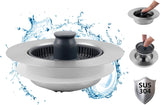 Upgraded 3 in 1 Kitchen Sink Drain Strainer and Stopper Combo, Stainless Steel Metal Pop Up Sink Stopper, Anti-Clogging Basket Strainer with Handle for US Standard 3-1/2 Inch Drain, Grey