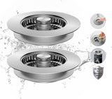 2 Pack All Metal Stainless Steel 3 in 1 Kitchen Sink Drain Strainer, Upgraded Anti-Rust Sink Stop Combo, Anti-Clogging Stainless Steel Basket with Metal Handle for US Standard 3-1/2" Drain