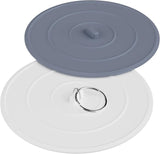 2 Pack Bath Tub Stopper, Flat Suction Sink Stopper Rubber Silicone Shower Drain Bath Plug Stopper for Kitchen, Bathroom and Laundry Sink (White-Grey)