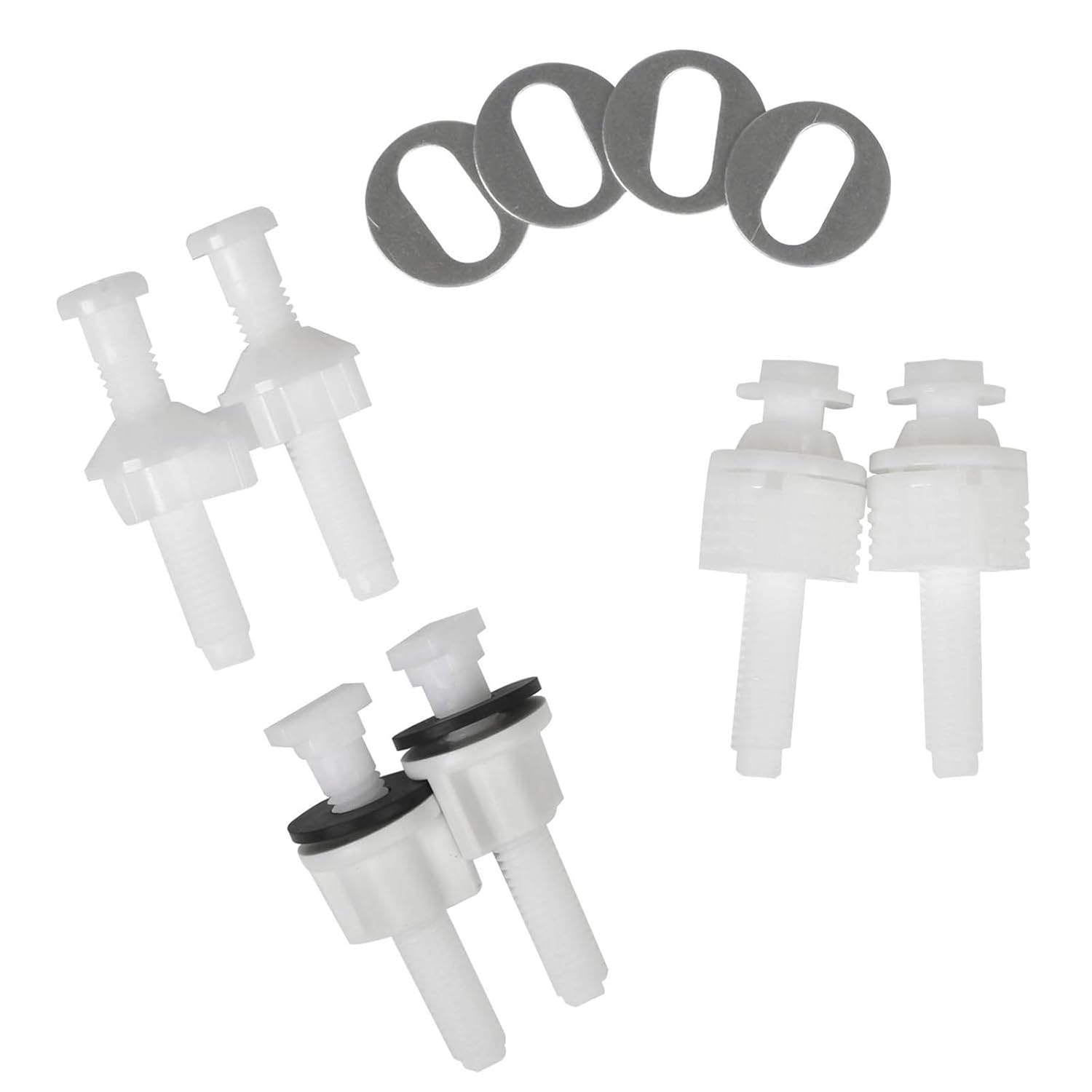 Universal Toilet Seat Hinge Bolt Screw for Top Mount Toilet Seat Hinges, Downlock Nuts can Slip Over Bolts Threads for Rapid Installation Without Screwing in-White Plastic Replacement Parts