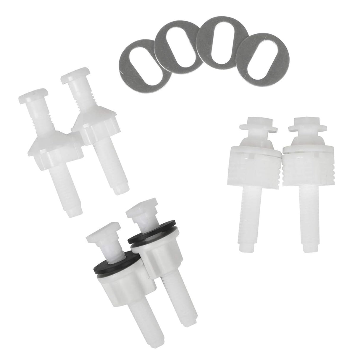 Universal Toilet Seat Hinge Bolt Screw for Top Mount Toilet Seat Hinges, Downlock Nuts can Slip Over Bolts Threads for Rapid Installation Without Screwing in-White Plastic Replacement Parts