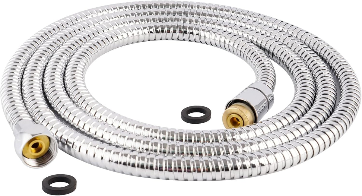 All Metal Shower Hose 90 inch (7.5 ft) Bathroom Handheld Shower Head Hose 2.3 Meters Extension Replacement Part with Brass Fittings Made of Stainless Steel -Polished Chrome Finish