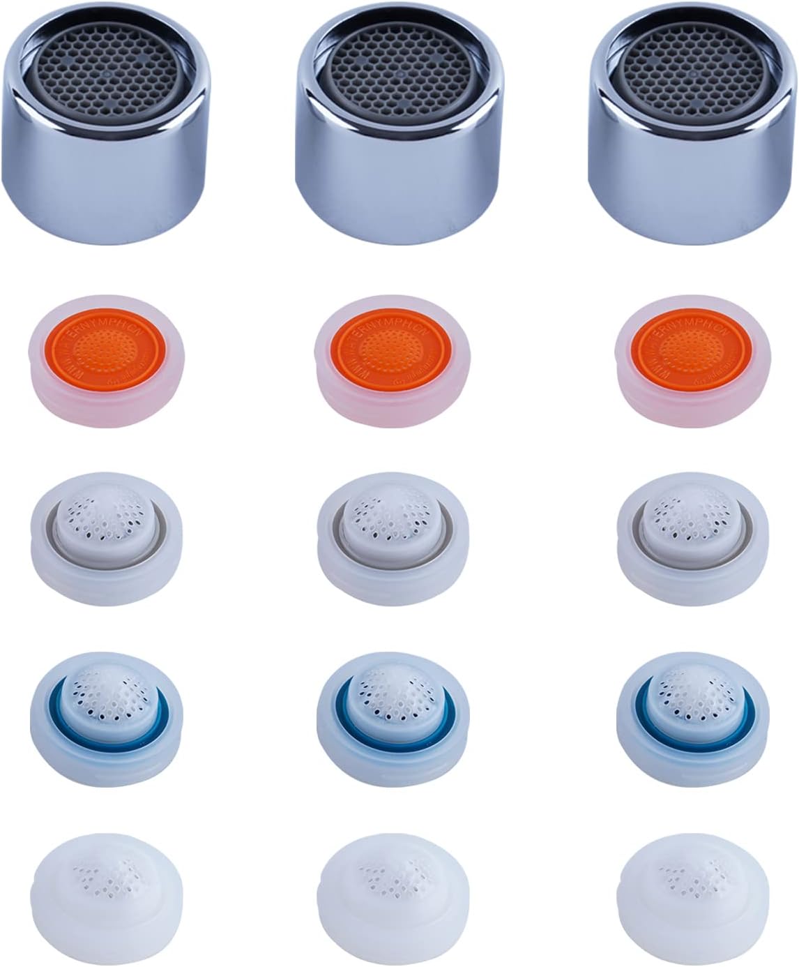 3 Pcs Faucet Aerator, Female Thread Kitchen Sink Aerators, 1.2, 1.5, 1.8, 2.5 GPM Flow Restrictor Replacement Parts, Bathroom, 15/16-Inch 22mm Female Thread-Chrome
