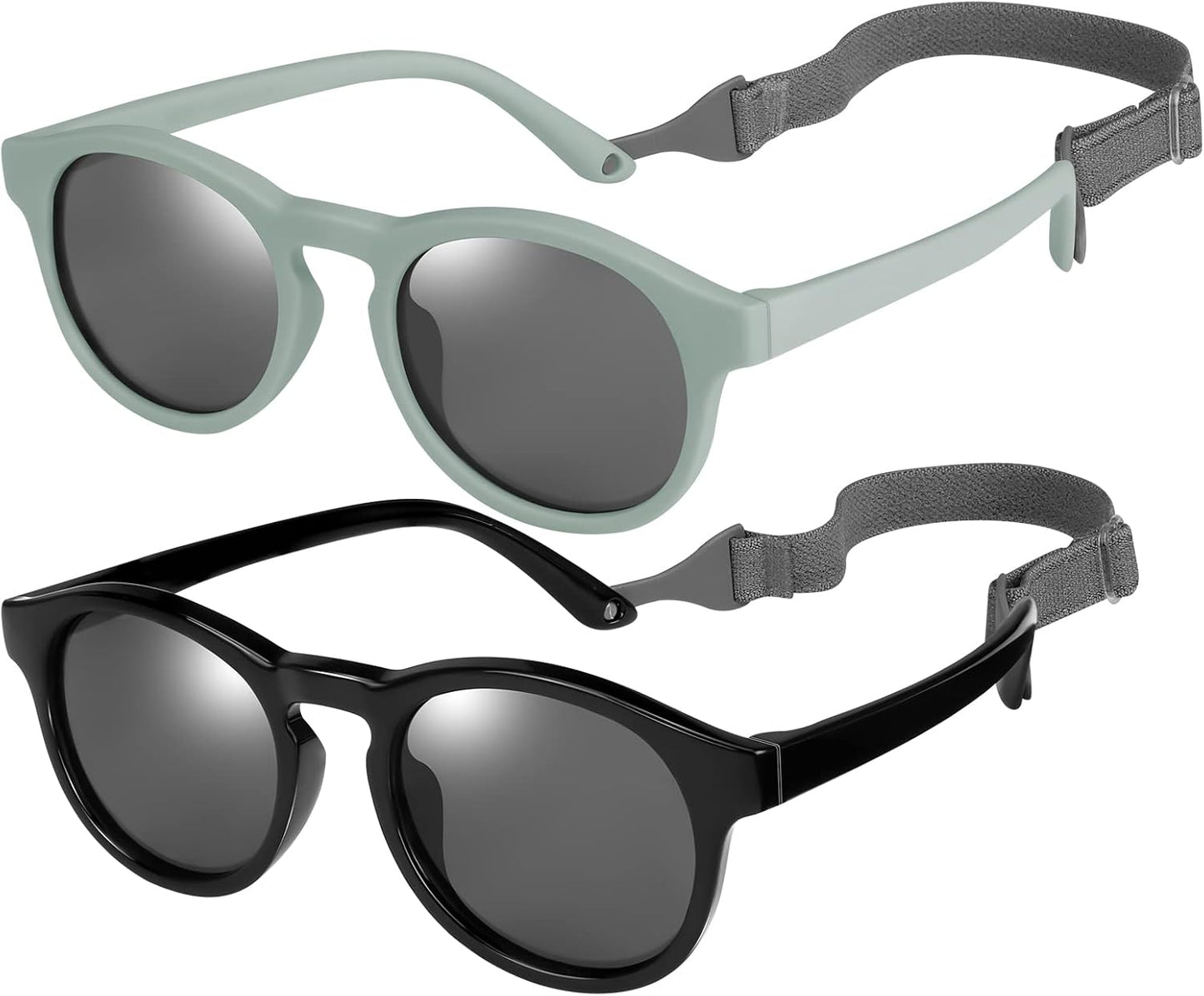 2 PCS Baby Toddler Sunglasses with Strap Kids Polarized Sun Glasses UV-400 Flexible Frame Unbreakable Sunglasses for Boys and Girls Age 0-3
