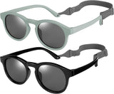 2 PCS Baby Toddler Sunglasses with Strap Kids Polarized Sun Glasses UV-400 Flexible Frame Unbreakable Sunglasses for Boys and Girls Age 0-3