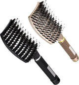 2 Pack Boar Bristle Hair Brush, Curved and Vented Detangling Hair Brush for Women Long, Thick, Thin, Curly & Tangled Hair Vent Brush Paddle Brush