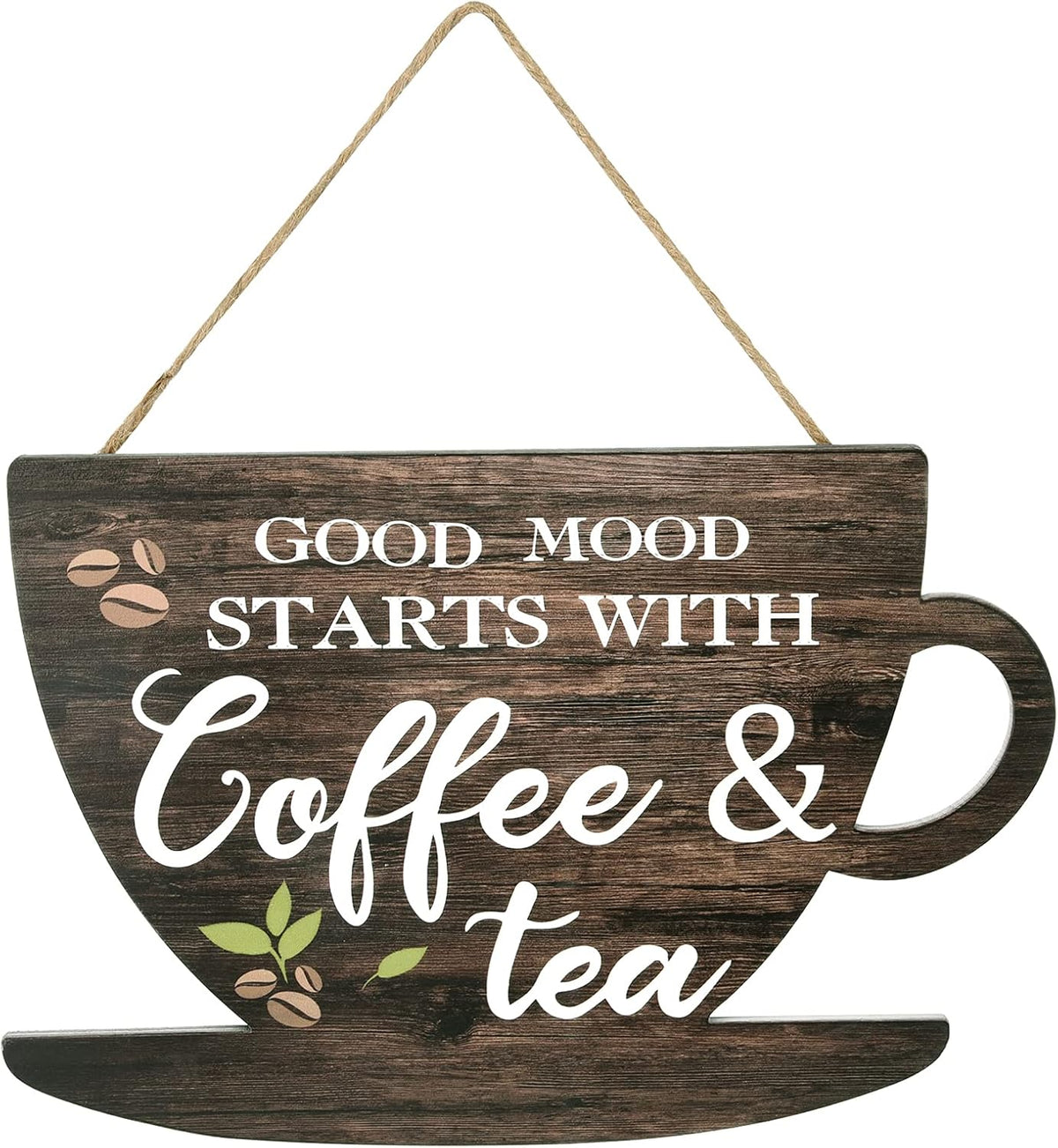 Wooden Coffee Sign Good Moon Starts with Coffee & Tea Hanging Plaque Coffee Sign Farmhouse Decorative for Kitchen Bar Decor Coffee Lover