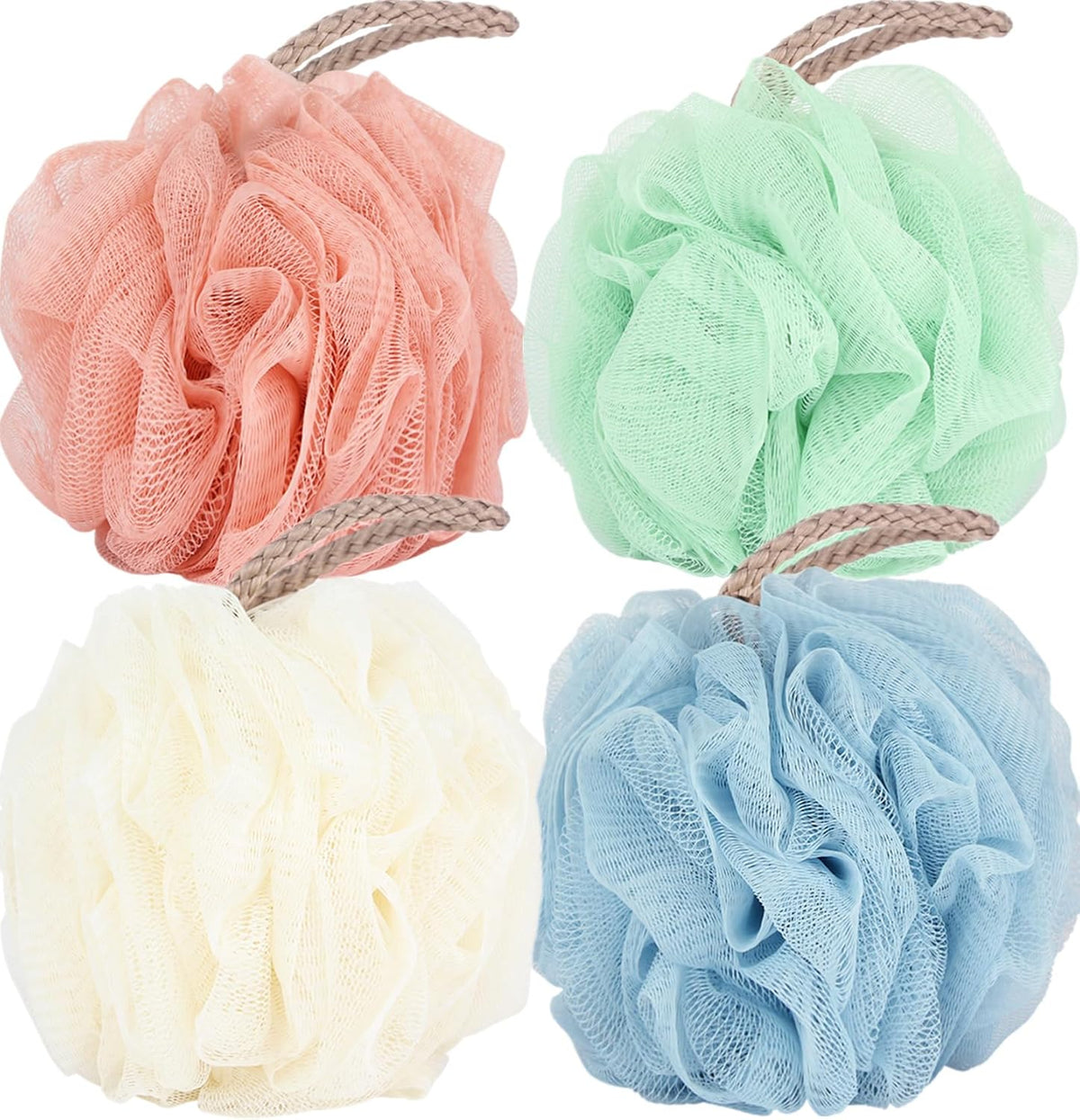 Store Bath Sponges Shower Loofahs Large Mesh Balls Sponge 4 Colors for Body Wash Bathroom Men Women - Pack of 4 Scrubber Cleaning Loofah Bathing Accessories (50g)