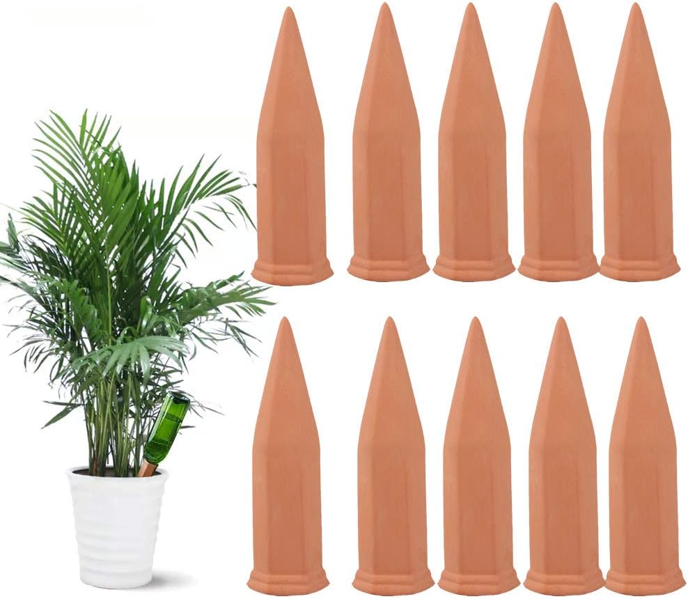Store 10PCS Plant Watering Stakes Automatic Plant Drippers Waterers for Vacations Plant Watering Devices Terracotta Self Waterinq Spikes for Wine Bottles Great for Indoor Outdoor Plants