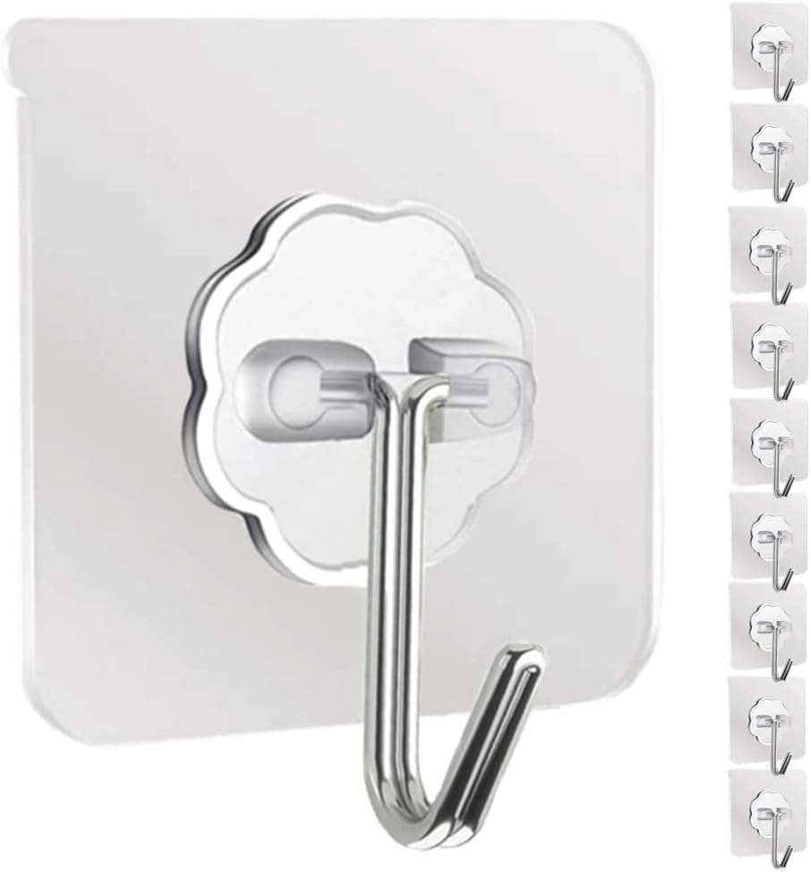 Store Adhesive Wall Hooks 24 Pack Heavy Duty Self Adhesive Hooks for Hanging, Transparent Waterproof Oilproof Sticky Hook for Kitchen Bathroom Shower Door Outdoor Home Improvement Utility Hook
